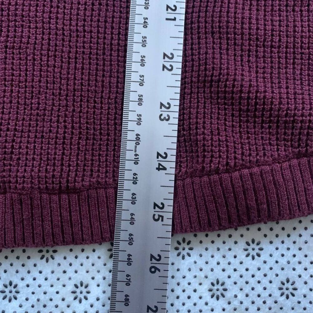 Lauren Ralph Lauren Hooded Pullover Sweater L Burgundy Waffle Knit Drawstring - Picture 6 of 8